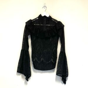 Black Lace Flare Sleeve Blouse killstar